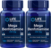 Life Extension Mega Benfotiamine: bouteille de capsules prête à une utilisation quotidienne.