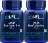 Life Extension Mega Benfotiamine, deux bouteilles, capsules végétariennes 250 mg, soutien métabolique potentiel.