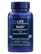 Life Extension NAD+ Cell Regenerator et Resveratrol Elite sur une bouteille, peut soutenir énergie et bien-être général.