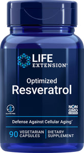 Life Extension Resveratrol: bouteille montrant la formule optimisée et ses bénéfices potentiels.