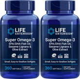 Life Extension Super Omega-3 360: bouteille de gélules faciles à avaler pour un apport d'oméga-3.