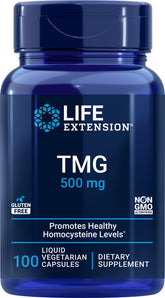 Life Extension TMG 500 mg – emballage clair et fiable, visuel reflétant la traçabilité.