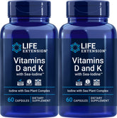 Life Extension vitamines D et K avec iode marine, flacon, soutien potentiel à la santé osseuse.