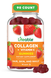 Lifeable gommes collagène en bouteille saveur fraise, soutien potentiel à la peau.