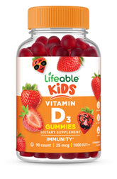 Lifeable D3 pour enfants, gommes en bouteille, soutien potentiel des os et de l’immunité.