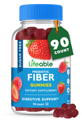 Lifeable gommes fibre sans sucre, bouteille 90 gommes, soutien digestif pratique.