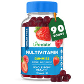 Gommes Lifeable multivitamines sans sucre dans une bouteille, pratique pour le rituel quotidien.