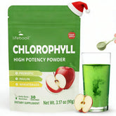 Lifebooil Chlorophyll poudre : bouteille prête pour une boisson verte et rafraîchissante, dynamisant l'hydratation.