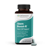 LifeSeasons Stem Boost-R bouteille visible avec capsules, potentiel soutien au renouvellement cellulaire.
