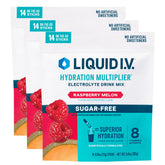 Sachet Liquid I.V. Hydration Multiplier sans sucre, framboise-melon, pratique en déplacement.