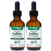 Gouttes LIQUIDHEALTH d'iode nascent dans une bouteille, énergie et métabolisme potentiels.