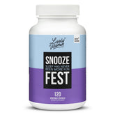 Bouteille Snooze Fest LIVELY VITAMIN CO sur table de nuit, sommeil réparateur possible.