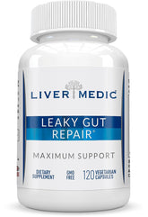 Liver Medic Leaky Gut Repair – bouteille avec étiquette, soutien digestif potentiel.