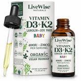 Gouttes Live Wise Naturals D3+K2 en bouteille, absorption facilitée et utilisation familiale