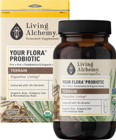 Living Alchemy Your Flora Terrain : bouteille montrant fermentation naturelle pour le bien-être intestinal.