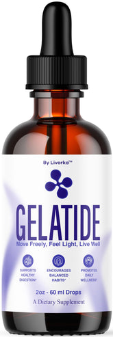 Gelatide Drops LIVORKA dans la bouteille, soutien digestif potentiel quotidien.