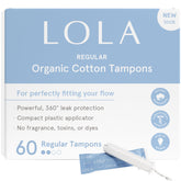 Tampons LOLA en coton biologique Normale, boîte de 60, usage quotidien.