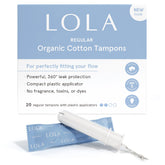 LOLA tampons coton bio réguliers, emballage pratique pour le quotidien.
