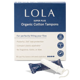 Tampons LOLA en coton biologique avec applicateur compact pour une insertion facile.