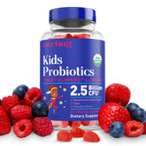 LOVEBUG gummies probiotiques pour enfants – fraise, soutien digestif potentiel.