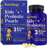 LOVEBUG Probiotiques pour enfants – emballage visible, soutien quotidien de leur flore intestinale.