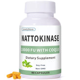 LovelyStore Nattokinase CoQ10 — bouteille montrant l'étiquette et soutien potentiel circulation.