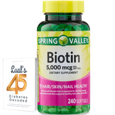Bouteille Spring Valley Biotine 5000 mcg par LUAL pour cheveux et ongles sains