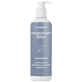M3 Naturals lotion magnésium sans parfum sur flacon, favorise relaxation et hydratation cutanée.