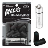 Bouchons Mack's Blackout en mousse montrant réduction jusqu'à 32 dB pour concerts