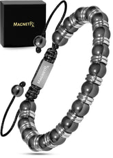 Bracelet MagnetRX hematite 8mm détail: puissance magnétique élevée pour confort quotidien.