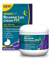 MagniLife Relaxing Leg Cream PM – flacon versant, sensation d'apaisement des jambes.