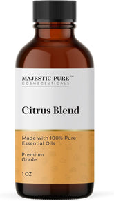 Majestic Pure Citrus Oil Blend dans une bouteille ambrée prête à diffuser une ambiance joyeuse.