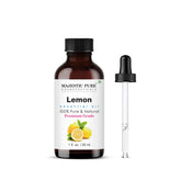 Majestic Pure huile citron en bouteille ambrée avec pipette pour dosage précis.
