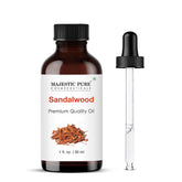Majestic Pure Santal: flacon ambré avec pipette, huile essentielle pure pour diffusion.
