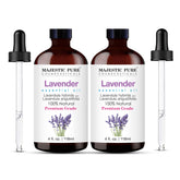Huile essentielle Majestic Pure lavande dans bouteille ambree avec compte-gouttes pour diffusion précise