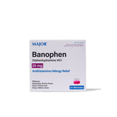 MAJOR Banophen Minitabs emballage du pack avec 24 comprimés et indications.