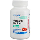 MAJOR Docusate Sodium gélules molles près de la bouteille, confort intestinal potentiel.