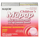 Emballage MAJOR MAPAP tablettes masticables 160 mg pour enfants, facilité administration.