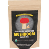 Malama Mushrooms emballage montrant le mélange cacao chaud pour énergie durable.