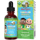 MaryRuth's Cocomelon bouteille probiotique pour enfant, pratique à doser quotidiennement.