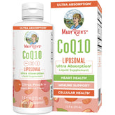 MaryRuth's CoQ10 liquide, bouteille translucide, soutien potentiel à l'énergie cellulaire.