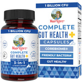 MaryRuth's Complete Gut Health+ capsules dans une bouteille, peut soutenir le microbiome intestinal.