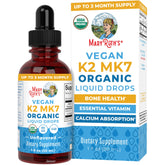 Gouttes MaryRuth’s K2 MK7 dans bouteille bio, soutien potentiel à l’absorption du calcium.