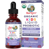 MARYRUTH'S Kids Liquide Probiotique saveur fruits rouges en bouteille, soutien digestif quotidien.