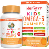 MaryRuth's Omega-3 gummies pour enfants, bouteille visible, goût orange sans poisson.