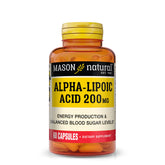 Gélules alpha-lipoïque Mason Natural 200 mg sur fond blanc, énergie potentielle au quotidien
