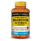 Mason Natural magnésium glycinate, bouteille, absorption optimale possible avec Bioperine.