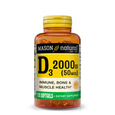 Mason Natural Vitamine D3 - bouteille 2000 UI pour soutenir les os et l'immunité.