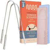 MasterMedi gratte-langue inoxydable lot de 2 avec étuis, pratique en voyage.