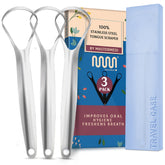 MasterMedi gratte-langue en acier inoxydable, lot de 3, pratique et durable pour entretien buccal quotidien.
